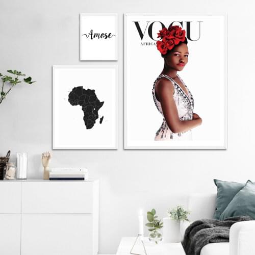 Map of Africa Canvas Painting Fashion African Black Women Wall Art Print Italian Love Vogue Poster Modern Scandinavian Art Decor