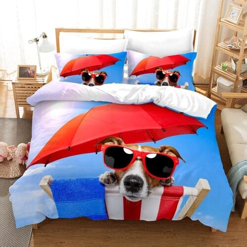 Dropshipping SINGLE only 1 Pillowcase on vacation Queen Size Bedding For Boys Duvet Cover Set Bedding Dog Swimming Water N017