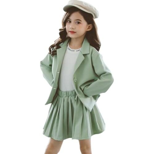 Girls Suit Set Jacket + Skirt Girls Outfits Casual Style Clothes Girl Spring Autumn Costumes For Children 6 8 10 12 14
