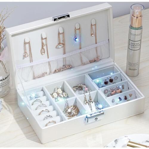 Leather Jewelry Organizer Ring Pendant Earrings Necklace Storage Box Women Jewelry Display Boxes Cosmetics Beauty Container Case