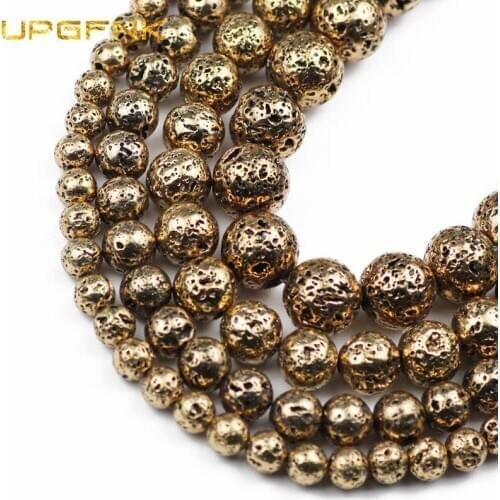 Natural Stone Antique gold Lava Hematite Round Loose beads For Jewelry Making 4 6 8 10 12mm DIY bracelets necklace wholesale