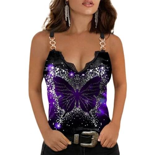 Women Vest Butterflies Lace Women Slim Sleeveless V Neck Camisole for Dating tops for women fashion Summer Womens Clothing xxxl