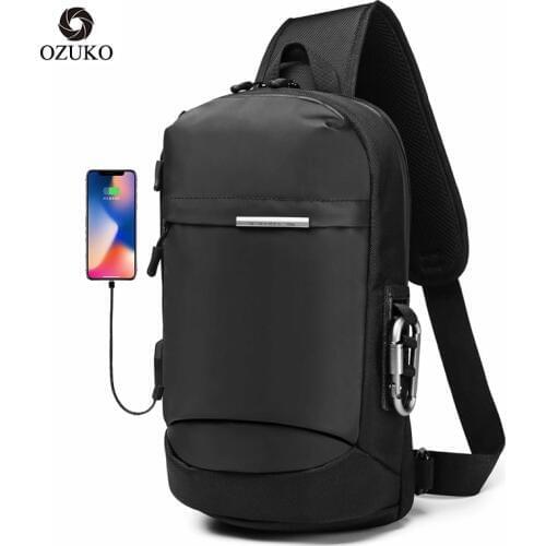 OZUKO 2020 New Multifunction Crossbody Bag Men USB Charging Shoulder Messenger Sling Bags Male Waterproof Short Trip Chest Bag