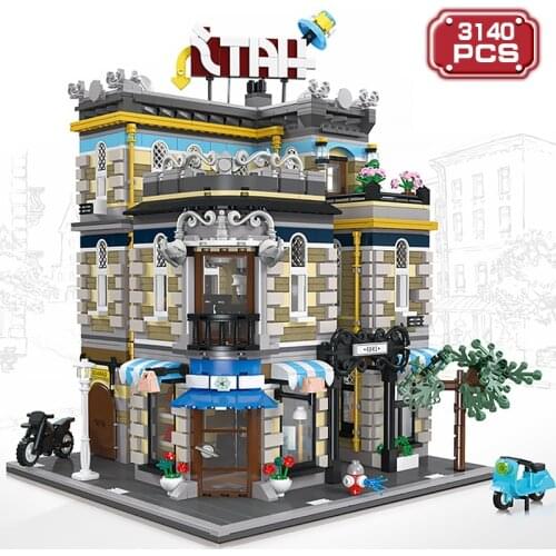 Technical Architecture Set Building Blocks MOC Expert Hat Shop Street View Home Decor Model Enlighten Brick for Boys Adult