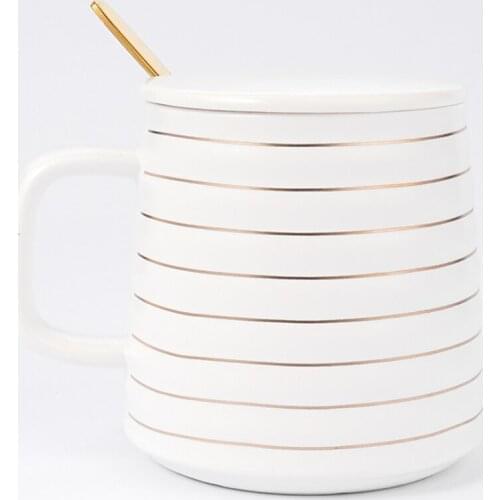 New Ceramic Cup with Spoon Lid Tea Set Gold Thread Ceramic Cup Handmade Juice Milk Tea Cup Mug Home Office Drinkware Tool