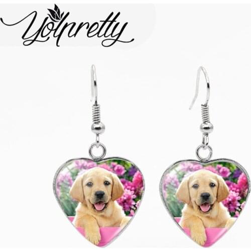 2021 New Fashion Funny Puppy Pug Corgi Husky Dog Heart Stainless Steel Fish Hook Earrings Handcraft Dangles