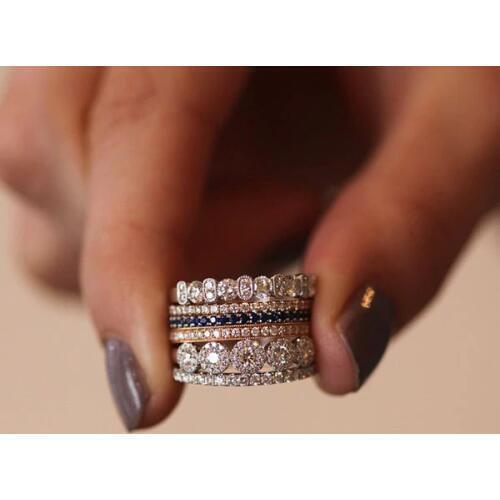 Wedding engagment cz band ring round geometric shaped fashion Chic stacking DIY cz band bling cubic zirconia finger ring