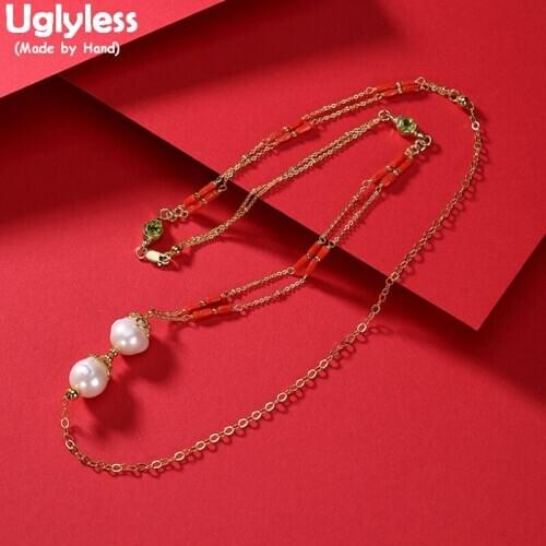 Uglyless 100% Natural Freshwater Pearls Necklaces for Women Dress Good Match 925 Silver Chains Necklace for Exaggerated Pendants