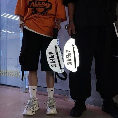 Street Style Waist Bag Men Chest Bag Reflective Strip Unisex Travel Pouch Male Phone Pouch Crossbody Bags Men Belt Waist Pack