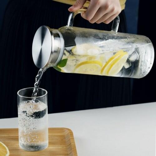 Cold Glass Water Bottle Jar Kettle Transparent Large Capacity Heat Resistant Coffee Pot with Handle Teapot 1L/1.5L Kitchen Tools