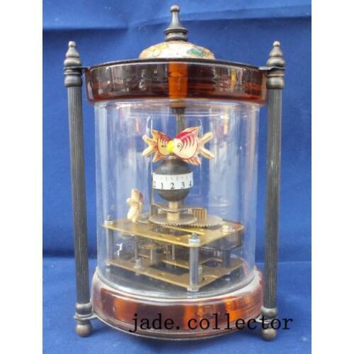 Rare brass Dynamic fish Mechanical Table Clock Decorations