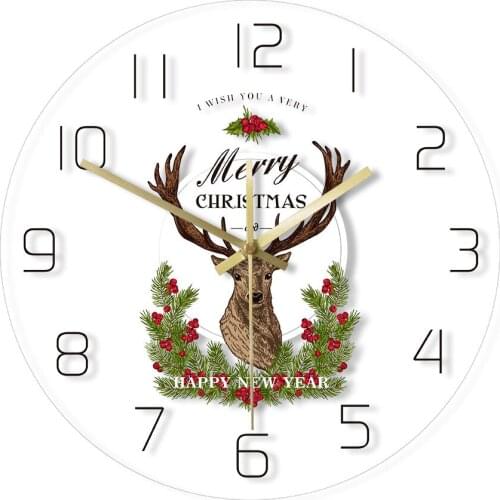 Merry Christmas Holidays Decorative Wall Hanging Clock Happy New Year Christmas Deer Elk Acrylic Wall Watch Housewarming Gifts