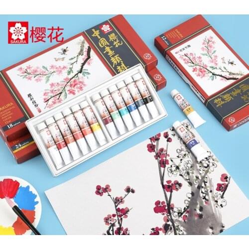 SAKURA 18 Colors XTCW Chinese Painting Pigment Watercolor Paint 12ML Hand Painted DIY for Artist Landscape Painting Art Supply