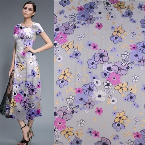 Silk burnt-out fabric very beautiful blue and purple floral design print,SBO046
