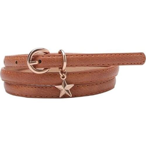 Slim PU Leather Belts 105cm*1.1cm Waistband Women Solid Color Star Band Female Fashion Lady Metal Buckle Dress