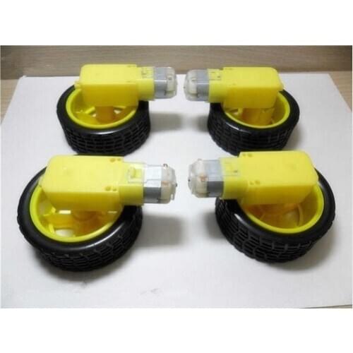 Free Shipping 4 set Smart Car Robot Plastic Tire Wheel Tyre + DC3-6V Gear Motor For Robot
