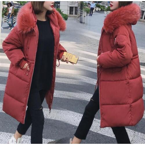 Women Cotton coats 2019 winter new down jacket loose long thick warm outwear large collar coat quality parkas Drawstring Girdle