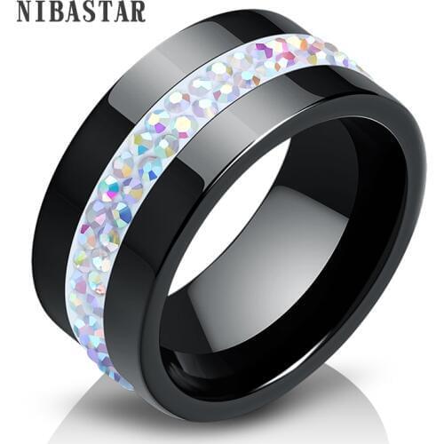 10MM Ceramic 2 Row Austria Crystal Pave Rings Women Wedding Brand Jewelry gift