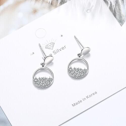 925 Sterling Silver Sparkling Water Spring Dangle Earring Geometric Circle Cubic Zircon Earring For Wedding Jewelry S-E1062