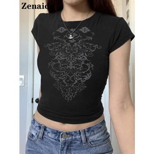 Zenaide Long Sleeve Crop Tops Vintage Brown Tie Dye Print Casual T Shirt 2021 Autumn O Neck Black Basic Women Top Shirts