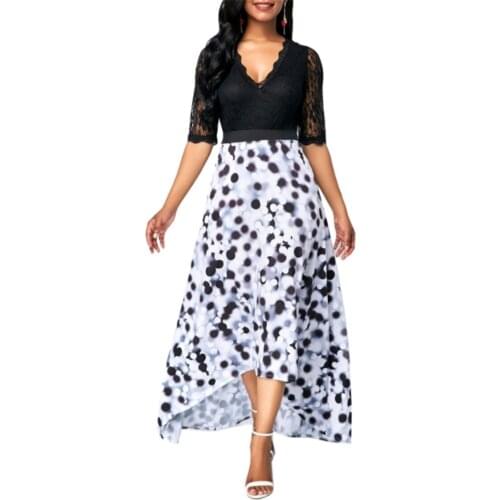Mayata Large Size Irregular Dress Casual A-line Dot Half None Mid-calf Regular Empire V-neck Autumn Women Dress 2020 New style
