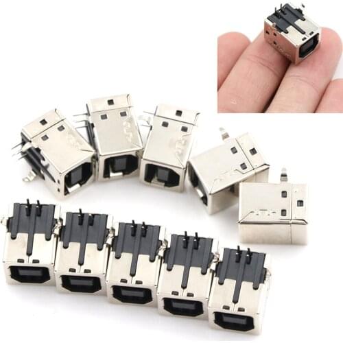 10Pcs USB 2.0 Jack Female Type-B Port 4-Pin Right Angle PCB DIP Jack Socket Electronic Parts