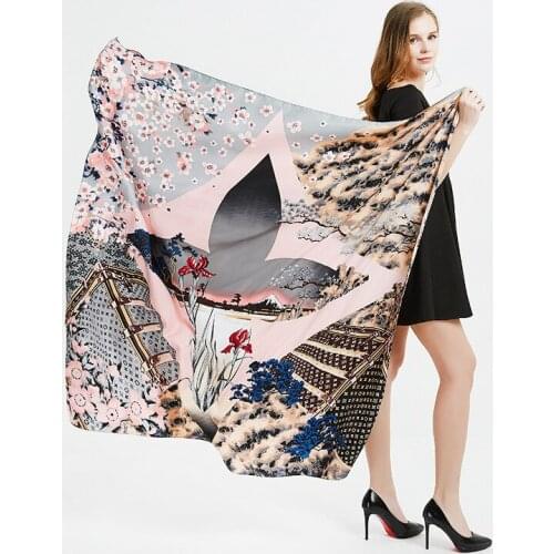 130*130cm TOP Silk Flower four seasons Scarves Women Foulard Square Hijab Scarf Ladies Shawl wrap muffler pareo female hijab