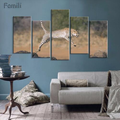 5 panels New Arrival Animal Cheetah Canvas Painting Modern Wall Picture Decor Art Picture Gift Living Room Home Decor