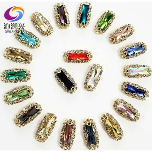 5x10mm/5x15mm 20pcs Golden bottom Rectangle shape Glass Crystal buckle,top quality sew on stones Diy/Clothing accessories