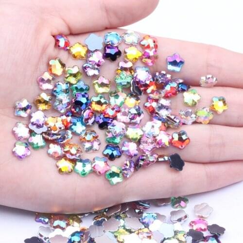 8mm 50Pcs Plum Blossom Crystal AB Nail Art Rhinestones 3D Non HotFix Flatback Acrylic Nail Gems DIY Nails Art Decorations