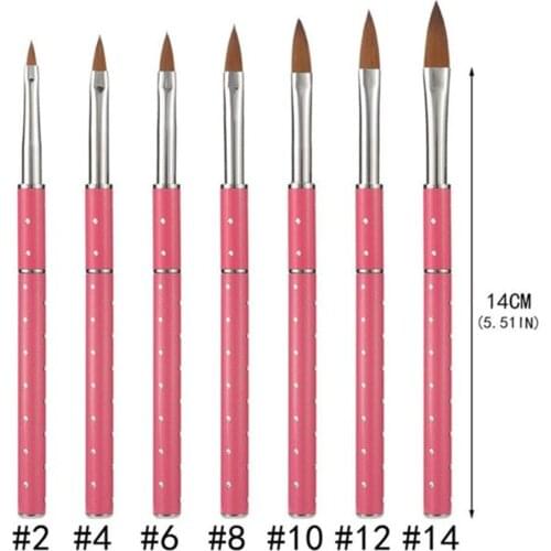 Valentines Day Nail Art Acrylic Brush Metal Handle with Diamond Hair Pencil UV Gel Drawing Painting Nail Liner Brush Pen Manicu