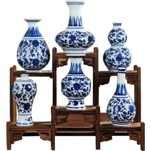 Antique Jingdezhen Handpainted Blue and White Porcelain Celadon Glaze Vases Creative Small Flower Vase