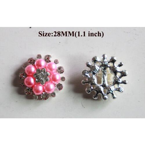 Free Shipping Wholesale 28mm 40pcs/lot Flatback Rhinestone Button With Pearl For Hair Flower Wedding Embellishment BYM05018