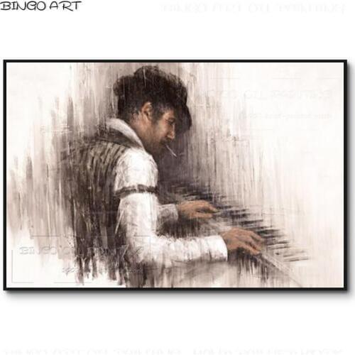 Unframed Hand-painted High Quality Impressionist Handsome Man Playing Piano Oil Painting Playing Piano Picture for Wall Decor