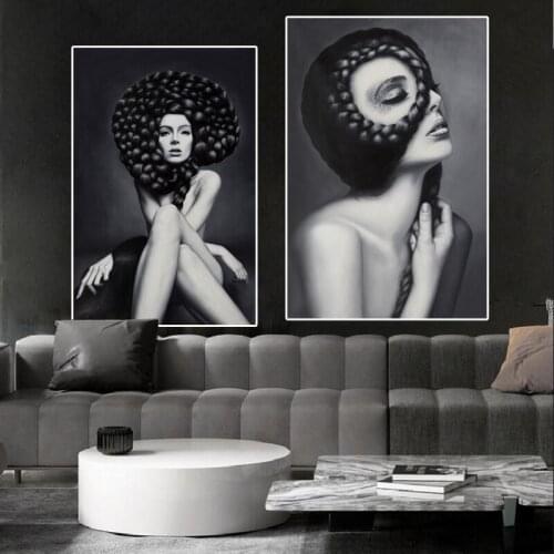 Black Abstract Sexy Nude Women Canvas Painting Modern Minimalist Large Posters and Printing Art Wall Picture for Living Room