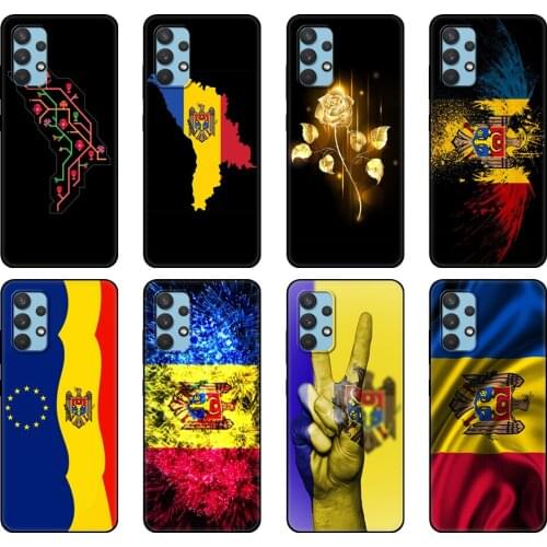 Black tpu Case For Samsung galaxy A12 A22 A32 A42 A52 A72 4g 5g S21 PLUS ultra back cover Moldova Flag