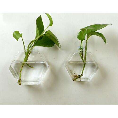 Home Living Room Decor Glass Wall Hanging Plant Flower Glass Vase Container Wall Fish Tank Aquarium Decor Container