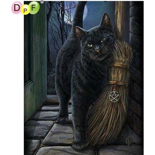 DPF DIY The black cats sweep the floor diamond mosaic square diamond painting cross stitch home decor diamond embroidery crafts