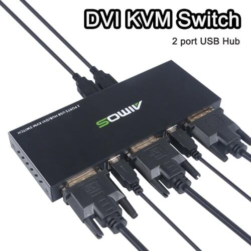 DVI KVM Switch 2port USB Hub 2 in 1 out plug and play Selector DVI Switch Box Sharing USB monitor mouse keyboard for 2 PC Laptop