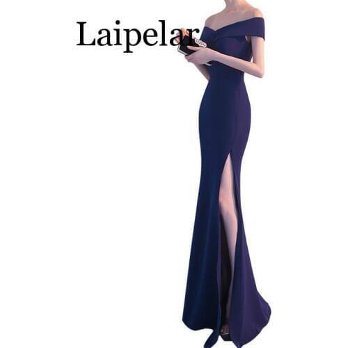Laipelar Elegant Women Ball Gown Long Dress Off Shoulder Slim Wrap Floor-Length Party Dress Sexy V Mermaid Dress 2019