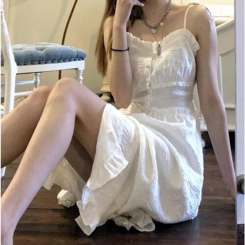 French Niche Chiffon Suspender Dress Female Summer 2021 New Small Daisy Floral High Waist Small Dresses Women Roupas Femininas