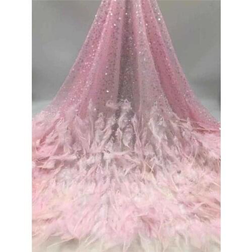 Exquisite sequin mesh embroidery with high-quality feathers, suitable for fashionable ladies party dresses