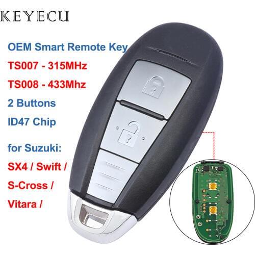 Keyecu OEM Smart Remote Car Key Fob -TS007 315Mhz, TS008 433Mhz- 2 Buttons with ID47 Chip for Suzuki SWIFT SX4 VITARA 2010-2015