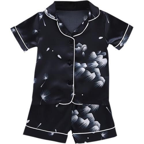 Baby Kids Boys Girls Splice Print Print Outfits Set Short Sleeve Blouse Tops+Shorts Sleepwear Pajamas