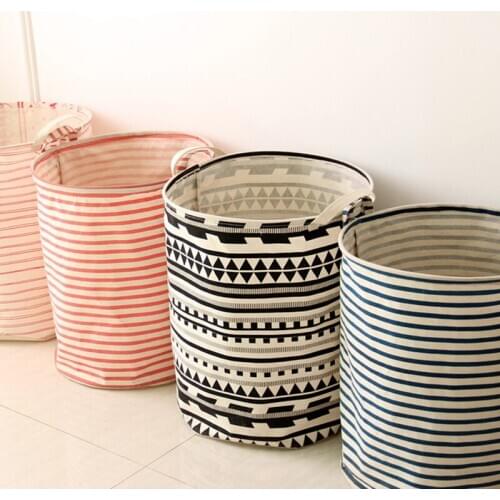 New Stripes Dirty Clothes Bucket Foldable Laundry Storage Basket For Bathroom Durable Toy Storage Basket With Handle For Home