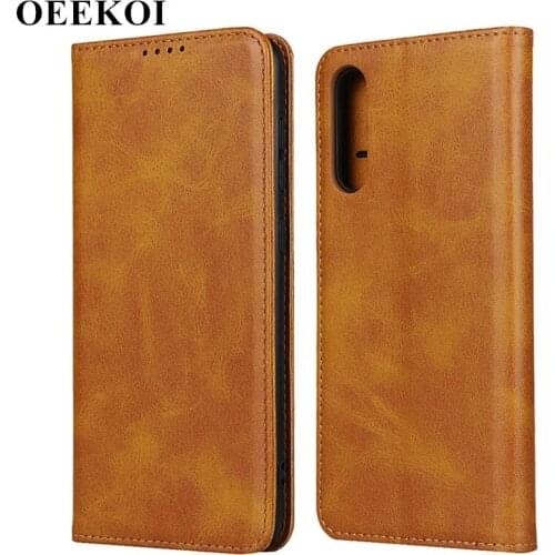 OEEKOI Calf Stripe Magnetic Snap Wallet Leather Case for Samsung Galaxy A70S