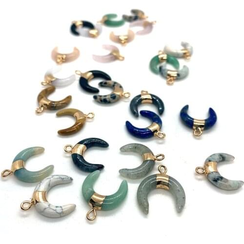 2pcs Semi-precious Stone Pendant Moon Shape Lapis Lazuli and White Turquoise Single Hole Pendant DIY Necklace Jewelry Making