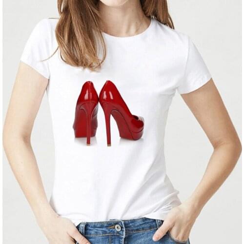 Fashion High Heel Graphic Print Women T-shirts Summer Female T Shirt Casual Comfortable Shirts O-neck Ladies Tee Tops Harajuku