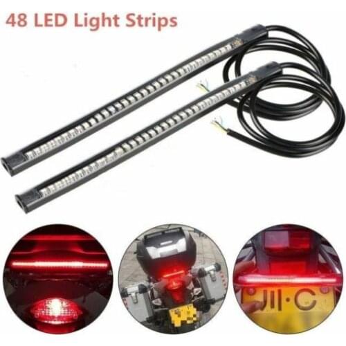 Motorcycle Turn Signal Lamp Bar Flexible 48 LED Light Motorcycle Light Strip Tail Brake Stop Light Red Yellow