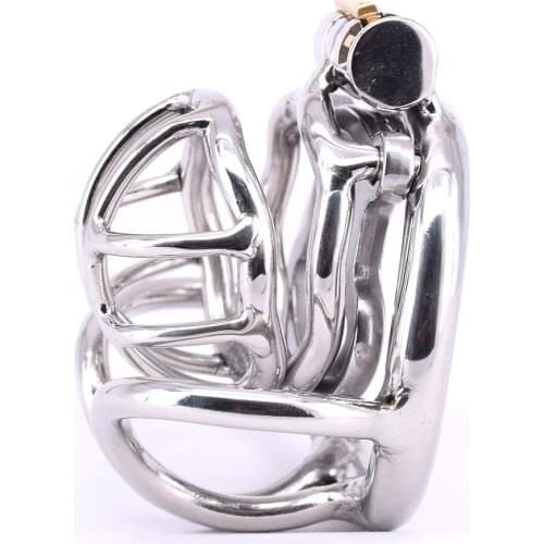 Stainless Steel Male Chastity Cage with Anti-off Ring Small Locking Metal Penis Ring Arc Testicle Bondage Gear Chastity Devices